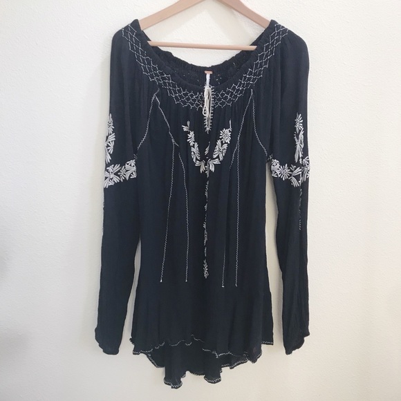 Free People Dresses & Skirts - Free People Embroidered Black Dress
